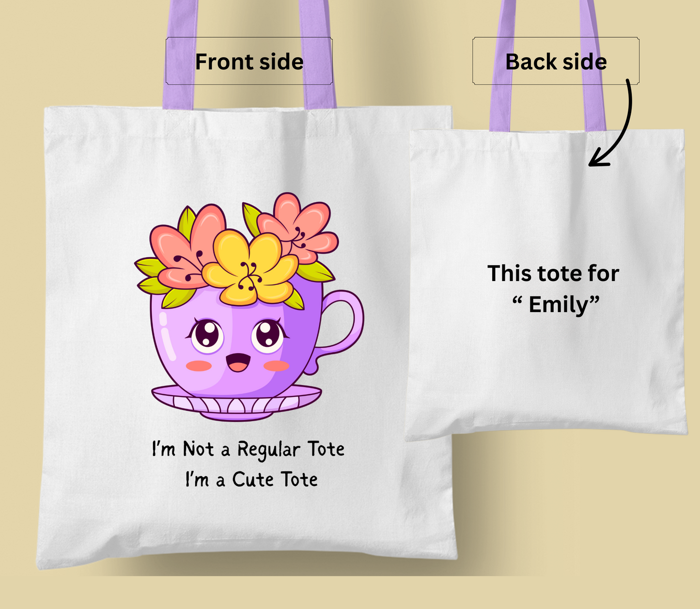 Personalised " I'm cute tote bag' collection, casual tote your own tote, shopping bag
