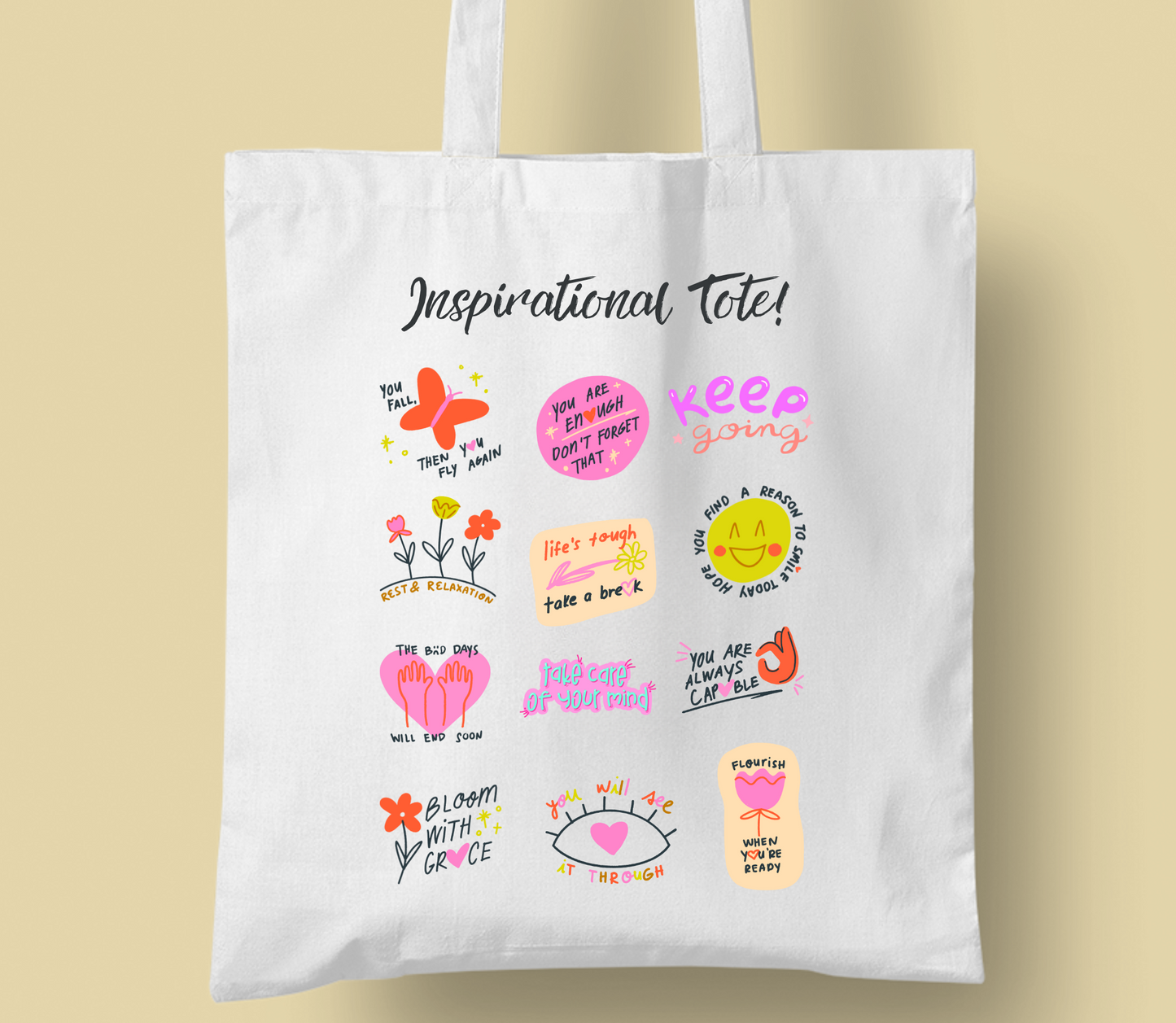Best Seller "inspirational tote" bag, Personalised tote bag, casual tote your own tote, shopping bag, Gregory bag