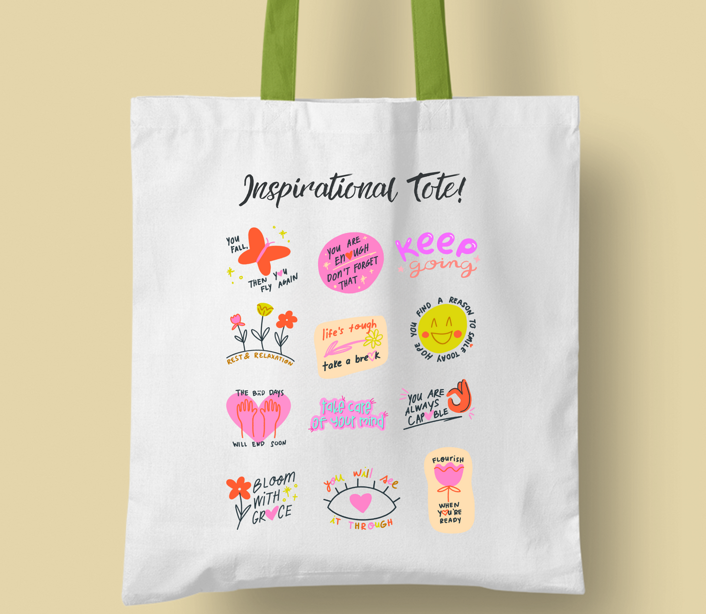 Best Seller "inspirational tote" bag, Personalised tote bag, casual tote your own tote, shopping bag, Gregory bag