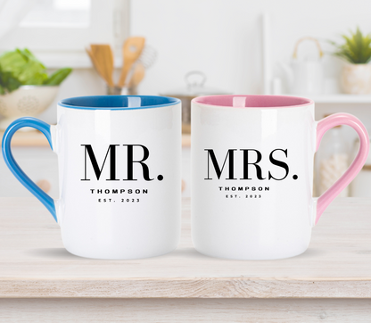 Custom Mr. and Mrs. Matching Mugs: Personalized Couple Gift, Anniversary gift, wedding gift