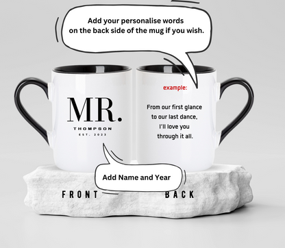 Custom Mr. and Mrs. Matching Mugs: Personalized Couple Gift, Anniversary gift, wedding gift