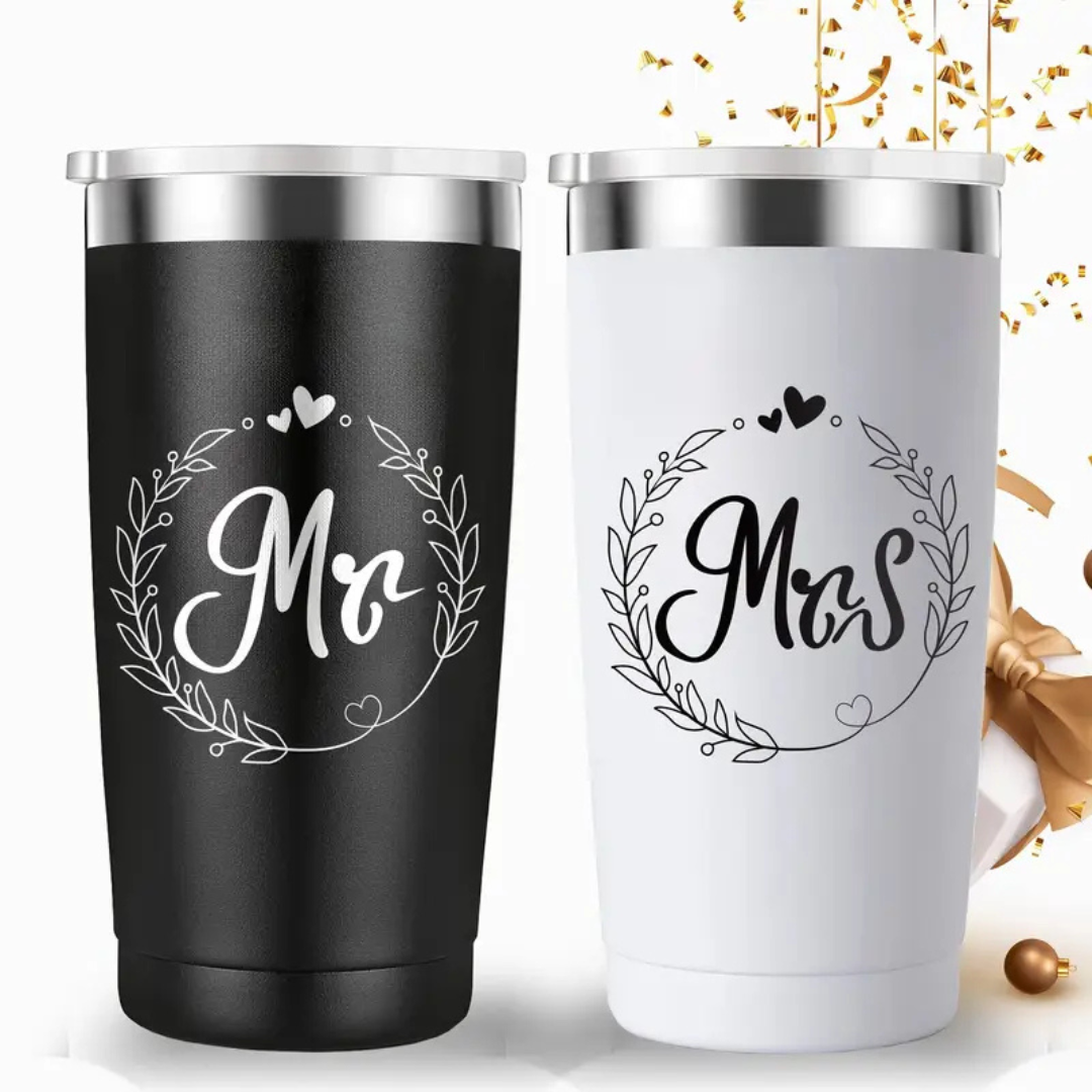 2 pcs Mr. And Mrs. coffee travel Tumblers- mug in Black and white matching 20oz