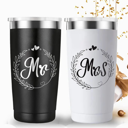 2 pcs Mr. And Mrs. coffee travel Tumblers- mug in Black and white matching 20oz