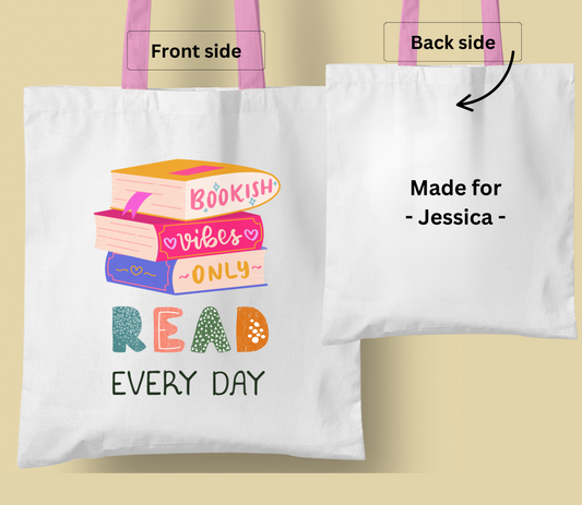 Personalised book club collection tote bag, casual tote your own tote, shopping bag, Gregory bag