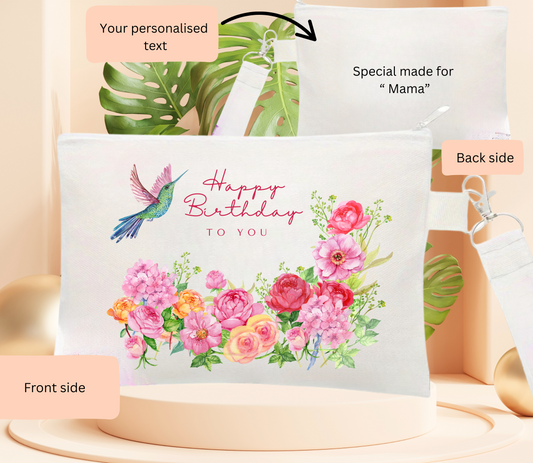 Personalised Birthday Purse with strap,Cosmetic Bags Multipurpose Makeup Bags, Toiletry Pouch, Zipper Canvas purse,Pencil Bag ,Multi-functional Travel bag
