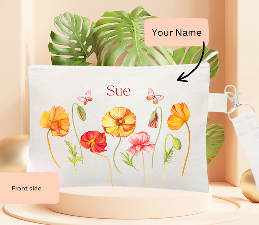 Personalised Purse with strap,Cosmetic Bags Multipurpose Makeup Bags, Toiletry Pouch, Zipper Canvas purse,Pencil Bag ,Multi-functional Travel bag