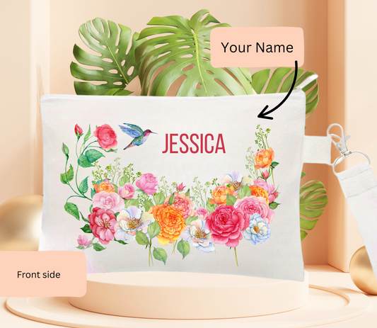 Personalised Purse with strap,Cosmetic Bags Multipurpose Makeup Bags, Toiletry Pouch, Zipper Canvas purse,Pencil Bag ,Multi-functional Travel bag