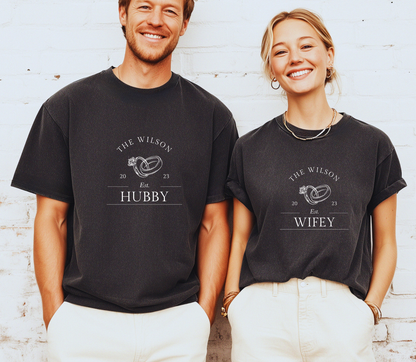 Personalised Hubby Wifey Anniversary matching Tshirt
