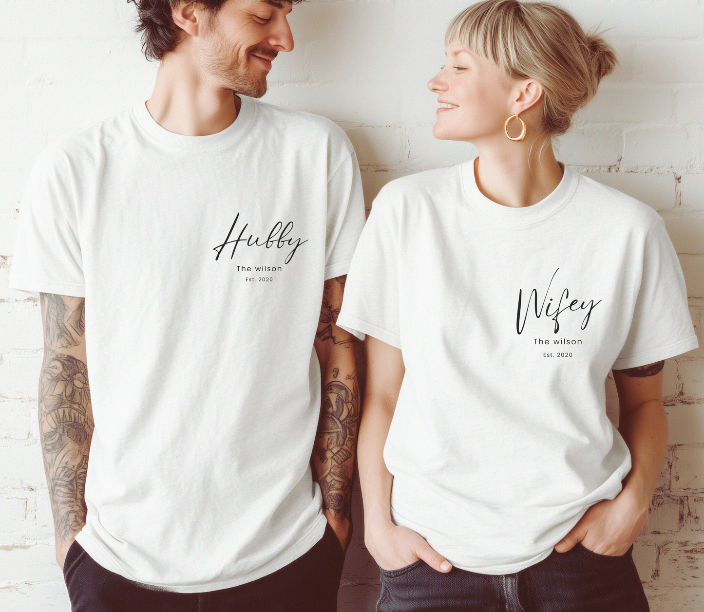 Personalised Hubby Wifey Anniversary matching Tshirt