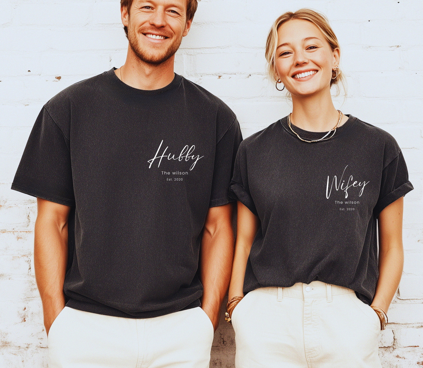 Personalised Hubby Wifey Anniversary matching Tshirt