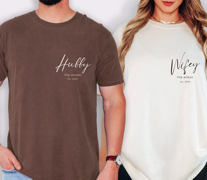 Personalised Hubby Wifey Anniversary matching Tshirt