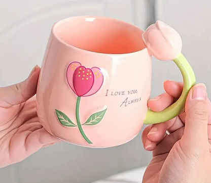 Unique tulip handle and a heartfelt Tulip Mug