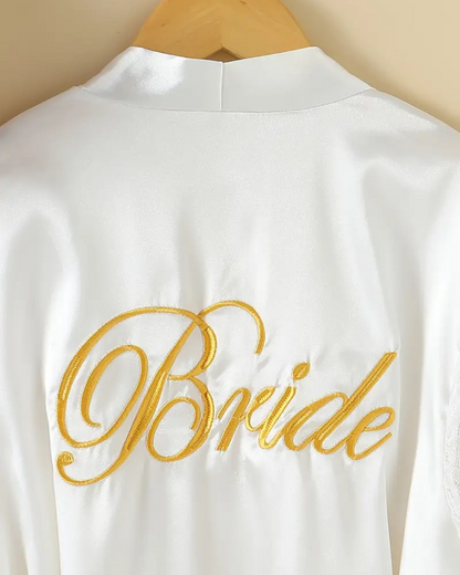 Elegant Bride robe, Embroidered Back "Bride" V-Neck Style, Bride All-Season Women's Sleepshirt