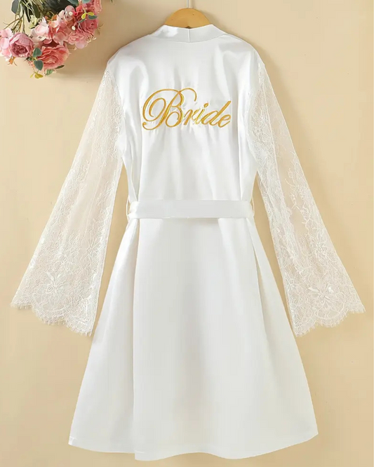 Elegant Bride robe, Embroidered Back "Bride" V-Neck Style, Bride All-Season Women's Sleepshirt